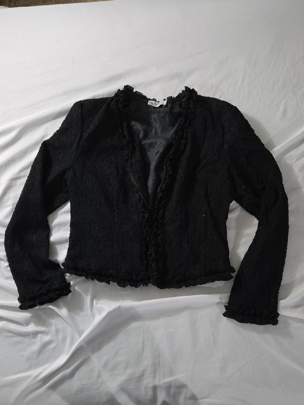Metaphor Black Cropped Blazer with Ruffle Trim
